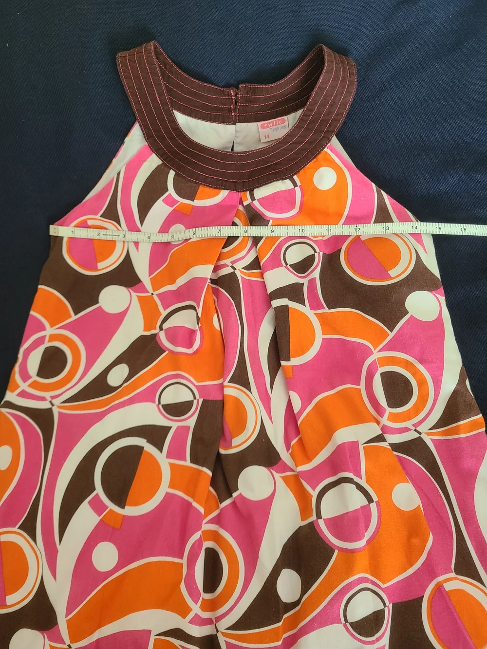 Retro Halter A-Line Dress in Pink, Orange & Brown Size 14